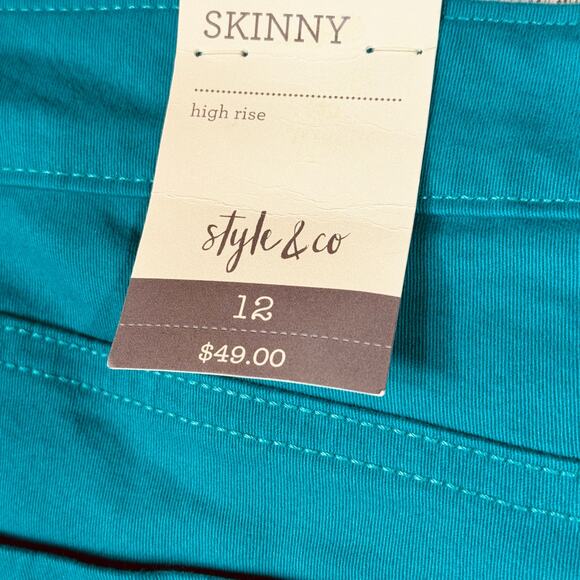 Style & Co SZ 12 Skinny Jeans Hi-Rise Stretch Zip-Fly Pockets Peacock Teal Blue - Picture 4 of 8